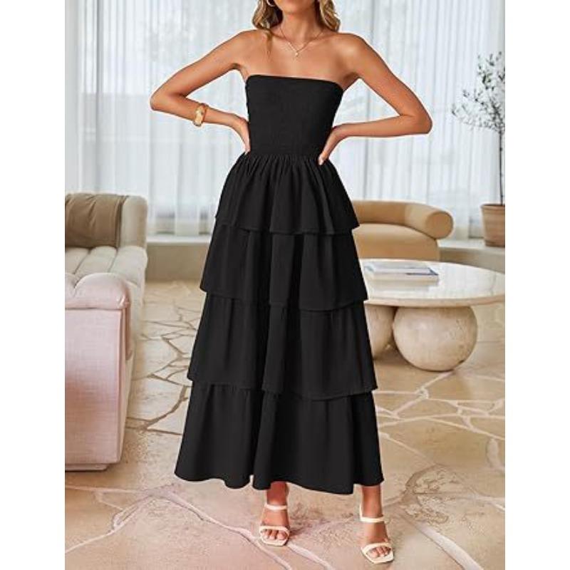 Women's Explosive Sleeveless Off-the-shoulder Pleated Layered Tube Top Long Vest Skirt