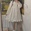 Kawaii Dress Women Sweet Lolita White Short Dresses Ruffles Peter Pan Collar Preppy Style Spring Autumn Long Sleeve Robe
