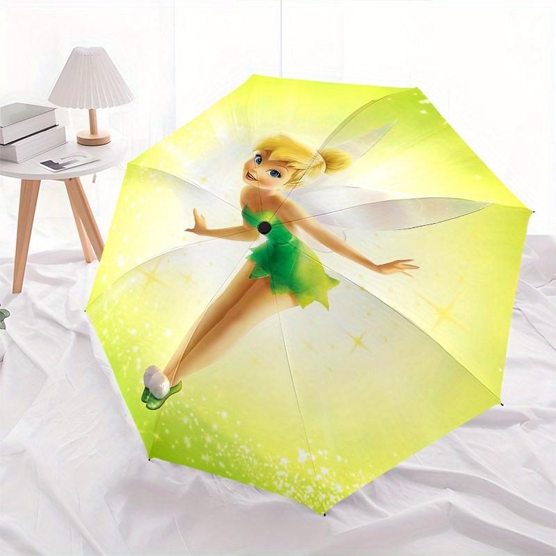 Disney Tinkerbell, Tinker Bell Automatic Open/Close Umbrella - Cute Umbrella with Cute Design, Portable 3-Fold Compact Umbrella for Men & Wo