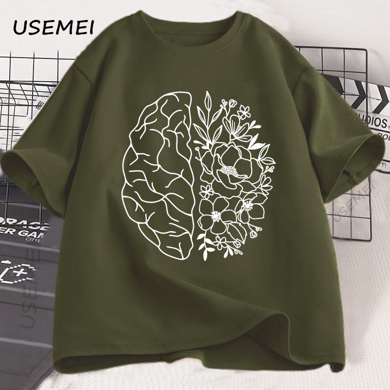 Floral Brain Anatomy T Shirt Unisextal Health TShirt Nurse Nursing School Tshirt Brain Flowers Printed Cotton Short Sleeve Tees