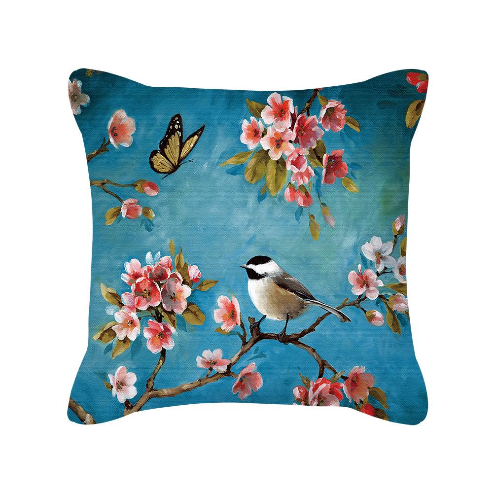 Nordic Plant Pillow Cover, Retro Flower and Bird Peach Skin Pillow Cover, Sofa Pillow, Office Cushion