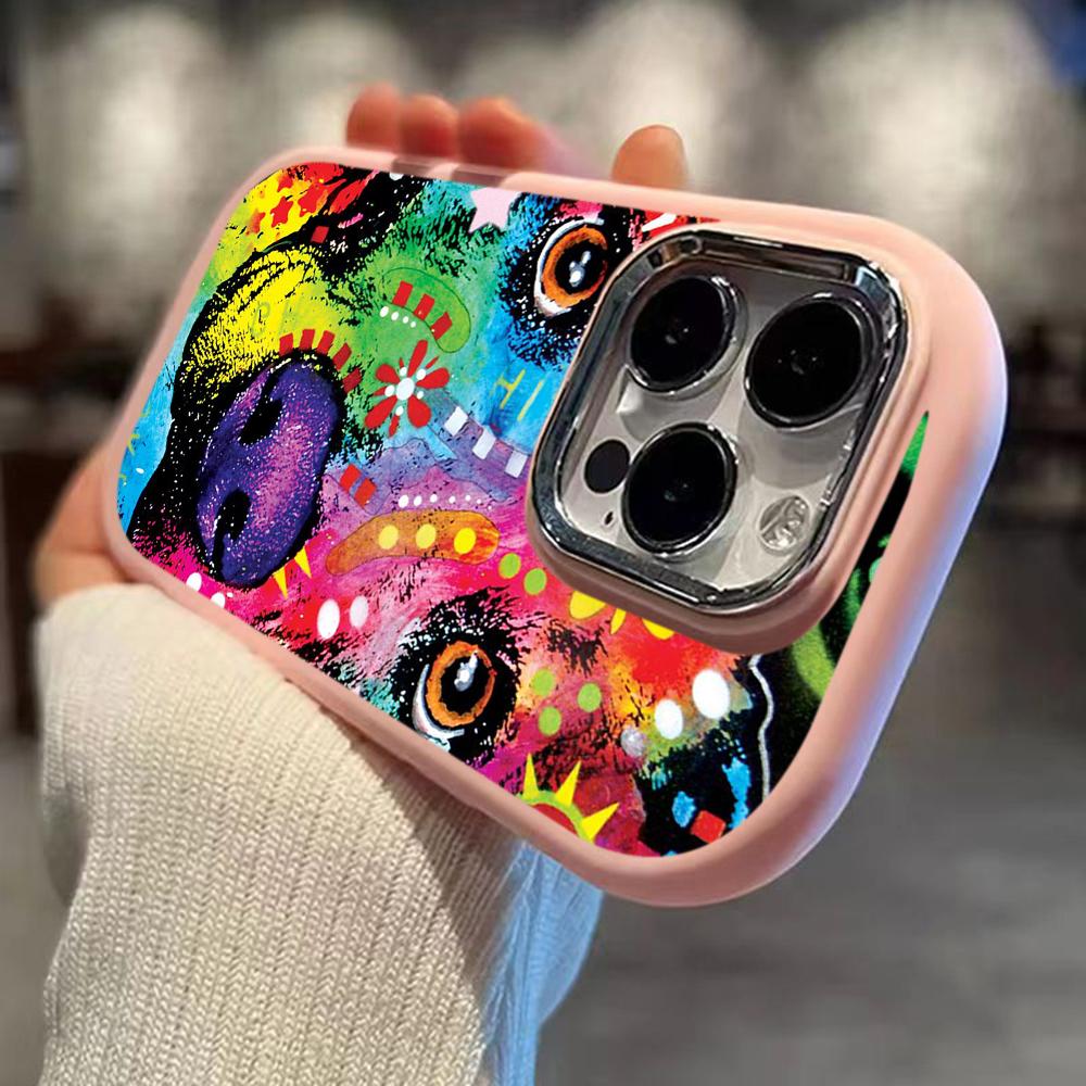 Ae76 Dog Color Doodle Design Art Phone Cases for Samsung A13 A32 A53 A04e A54 S23 S24 Ultra Infinix Hot 40i Huawei Metal Camera Protective Back Cover
