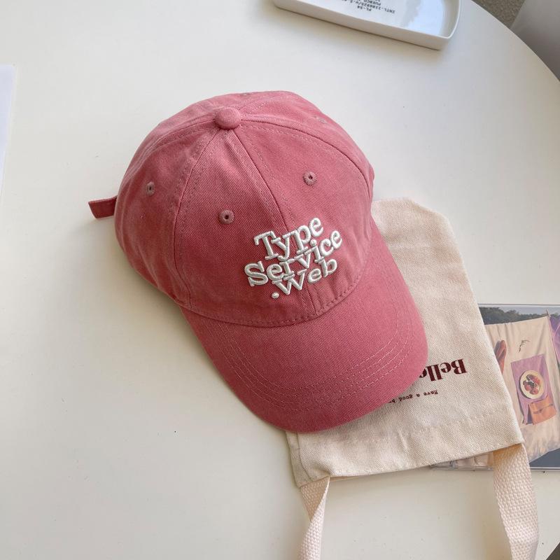 

Korean white cherry blossom pink baseball cap children s summer face small tide letter embroidery sunshade cap Adjustable (54-60cm)