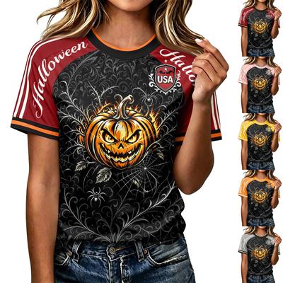 Women's Short Sleeve Halloween Graphic T-Shirt Casual Tee for Costume Party