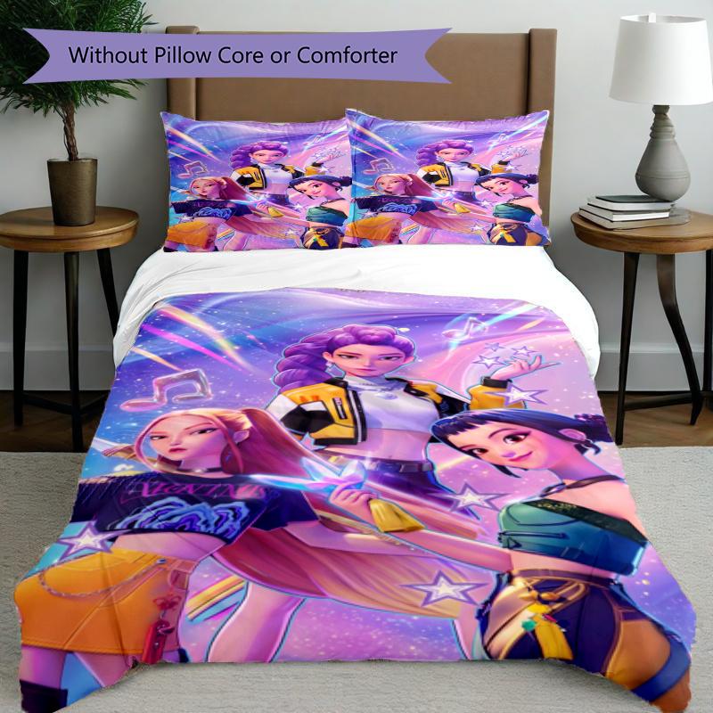 3pcs Duvet Cover Set (1*Duvet Cover + 2*Pillowcase, Without Core), KPop Demon Hunters Print Bedding Set, Bedroom Decor, All‑Season, Gift