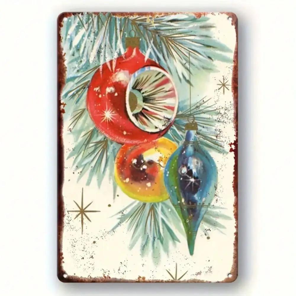 HomDeco Vintage Christmas Tin Sign 8x12 Inch Metal Wall Art Rustic Farmhouse Cafe Bar Festive Holiday Decor Gift