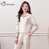 Women's Polo Collar Pullover & Wide Leg Pants Lounge Set