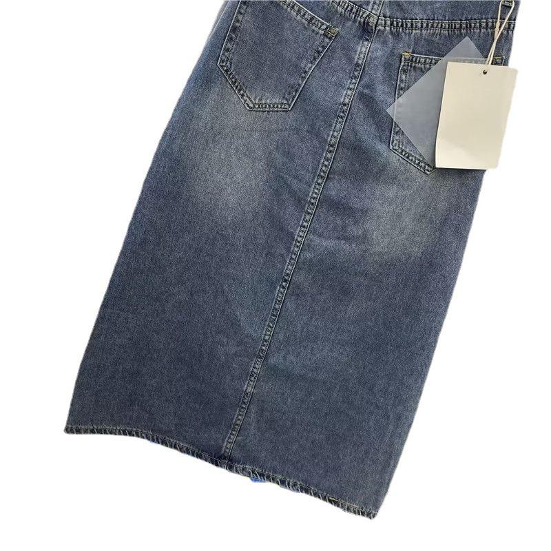 Women's High Waist Denim A-Line Skirt - Slim Fit, Slit Design, Autumn/Winter 2022 Collection