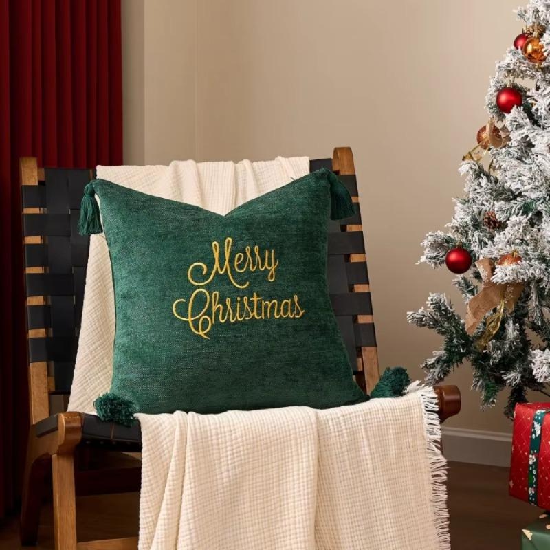 Soft Square Merry Christmas Snowflake Throw Pillow Covers Embroidery Cushion Case for Home Sofa Bed Chair Decor