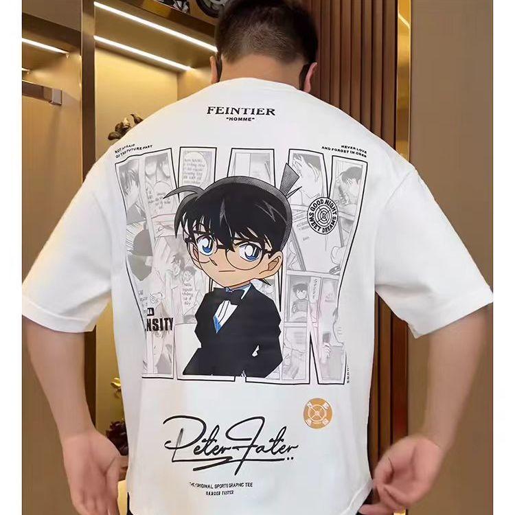 100% Pure Cotton American Blockbuster Animation Conan Printed Short-sleeved T-shirt Summer Men's Loose T-shirt