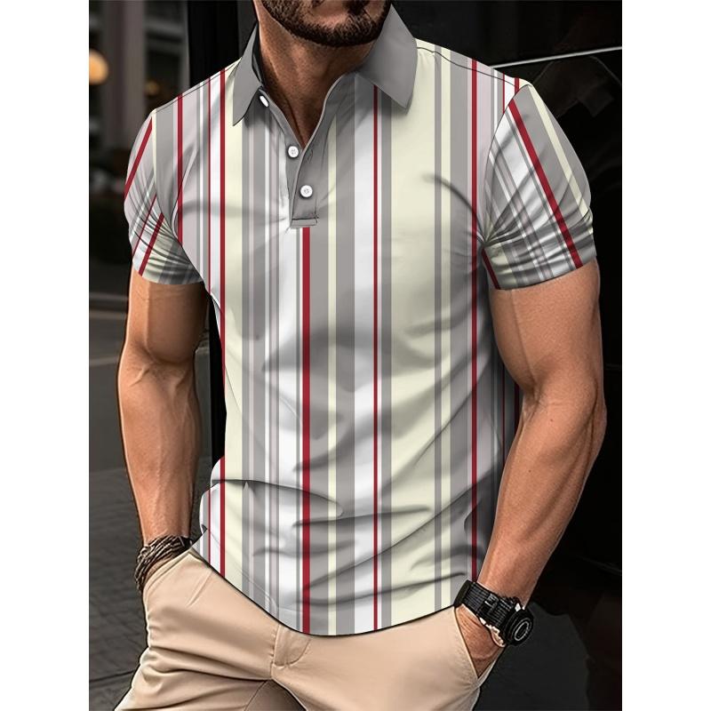 3D Print Stripes Color Block Polo Shirt For Men Colorful Pattern T-Shirts