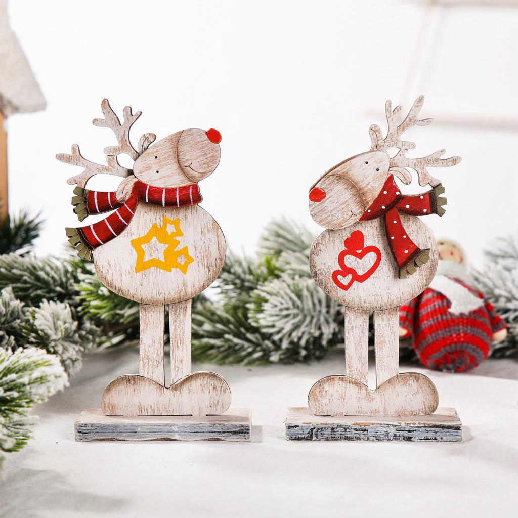 Retro Style Wooden Christmas Reindeer Decorations - Ideal for Hotel Window Displays and Desktop Ornaments