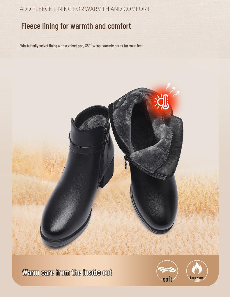 Red Dragonfly Women's High-Heel Ankle Boots - Winter Style, Genuine Leather with Velvet Lining, Chunky Heels, Warm and Stylish.