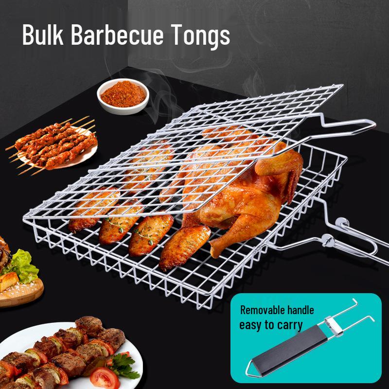 Stainless Steel Folding BBQ Grill Rack - Detachable Cage for Fish & More