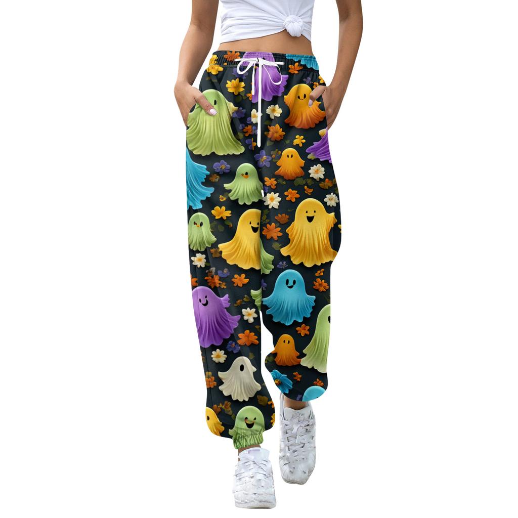 Women's Casual Fashion Halloween Print Casual Pants Sweatpants Long Pants Drawstring Elastic Waistband Cuffed Pants