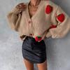 European V-Neck Single-Breasted Strawberry Knit Cardigan
