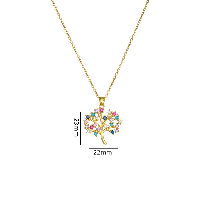 Stainless Steel Chain Classic Tree of Life Pendant Necklace for Women Lady Vintage Colorful Zircon Tree Jewelry Accessories Gift