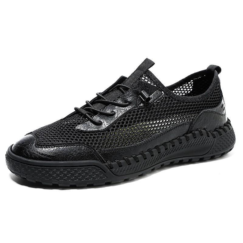 Mens Breathable Mesh Outdoor Casual Driving Shoes With Hand-Stitched Detailing Lightweight Sneakers