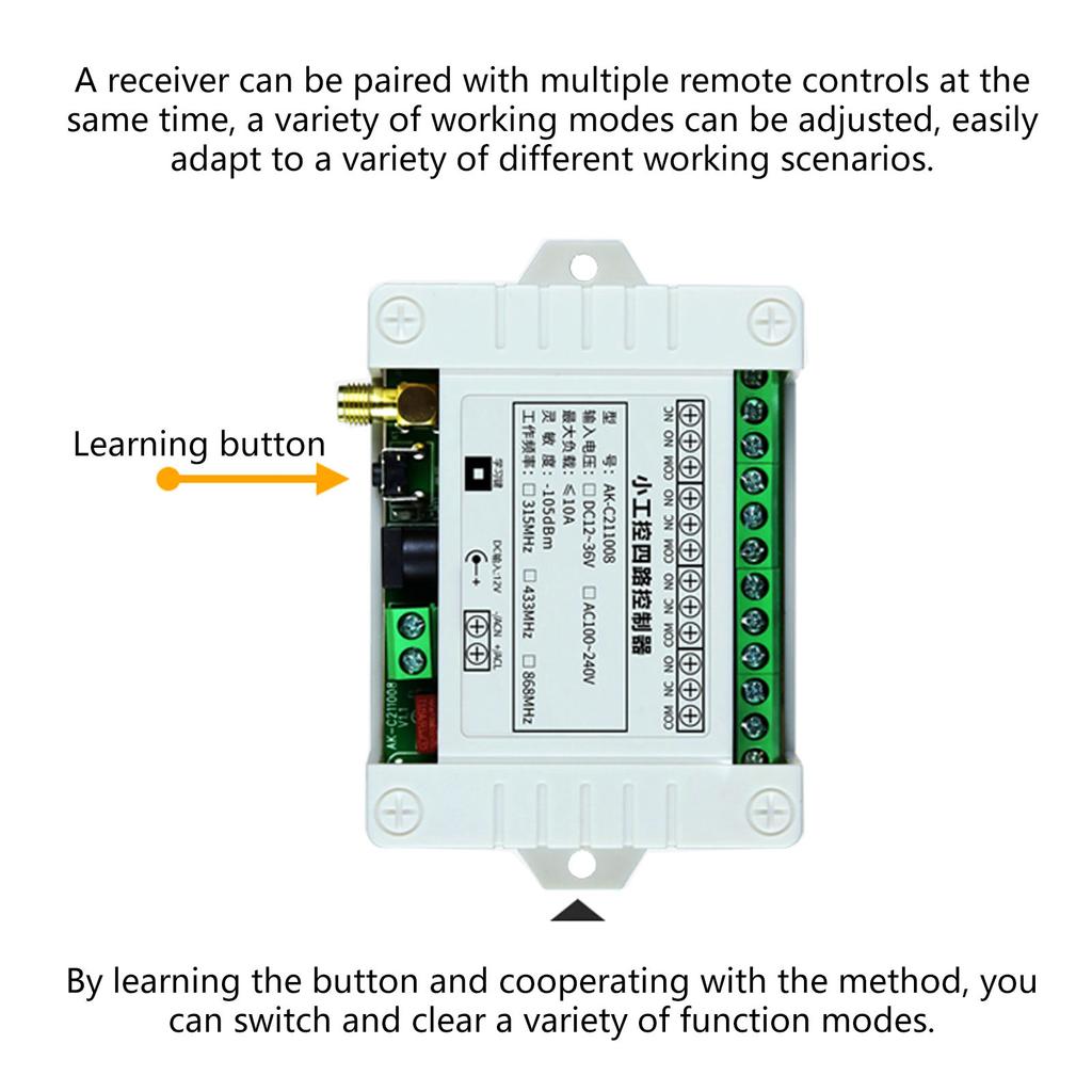 Universal Remote Control 433Mhz AC 220V 4 Channel 3000m Relay Receiver & Transmitter Wireless RF Remote for Garage Door