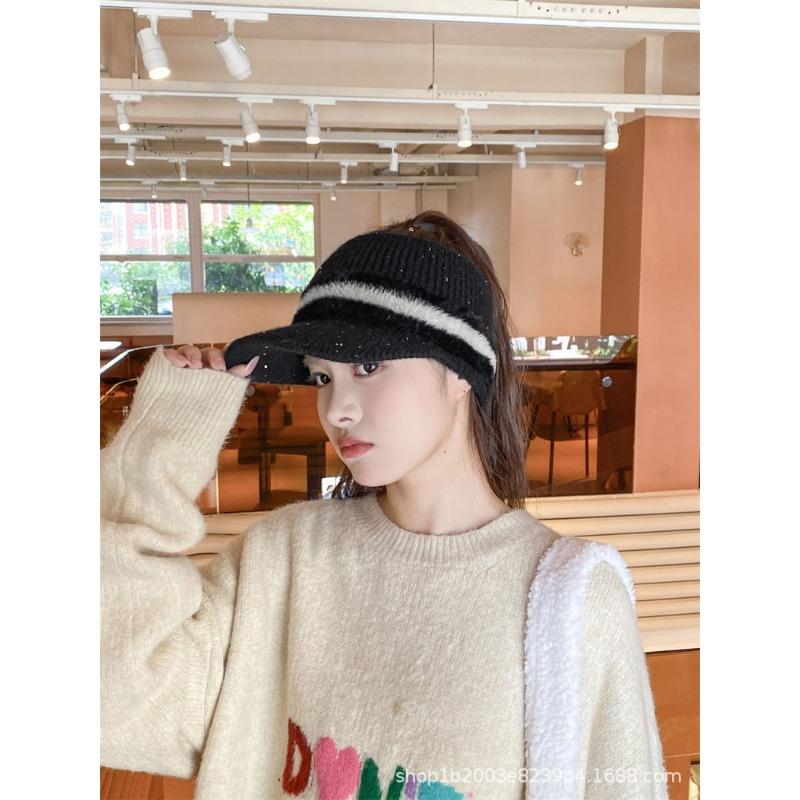 Women S Winter Warm Knit Hat Adjustable Ponytail Empty Top Baseball Cap Ear Protection