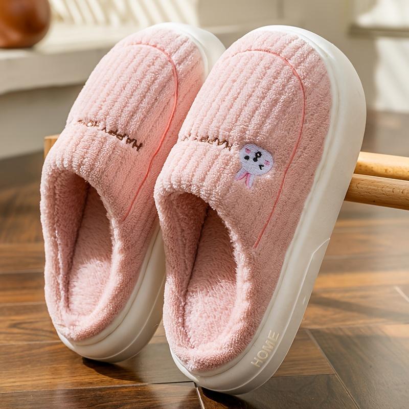 Warm Fuzzy Slippers Comfortable Solid Color Home Warm Slippers Non-Slip Plush Indoor Footwear with Soft EVA Sole