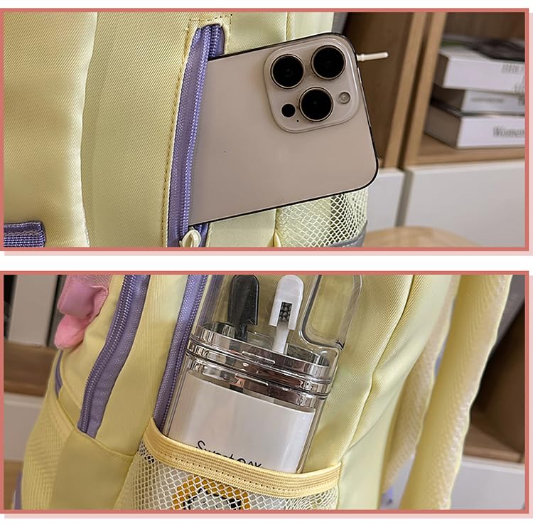 YYBEIQII Mochila Escolar Fofa de Grande Capacidade para Ensino Fundamental e Médio Mochila Leve Coreana com Laço Estiloso e Fofa e Adequada para