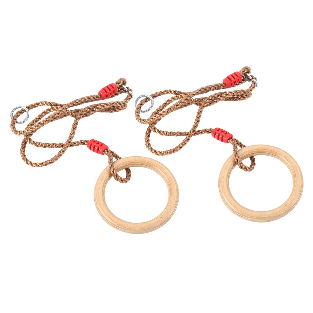 2dílná sada dřevěných fitness gymnastických kruhů s lanem, dětské sportovní dřevěné houpačky