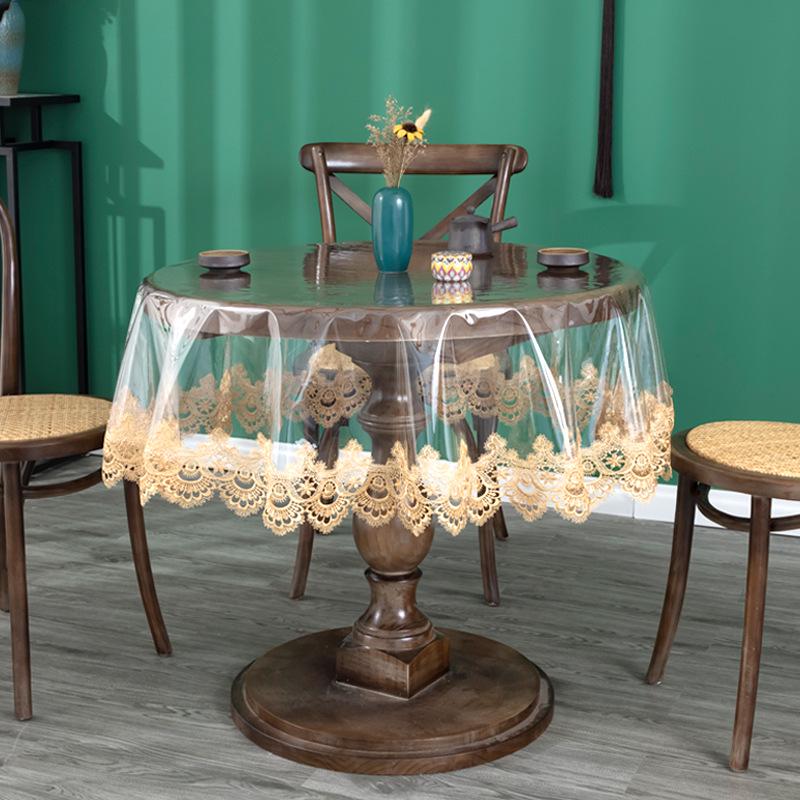 

Прозрачная ПВХ Скатерть с вышивкой кружевом - Мягкая, драпирующаяся круглая на обеденный или кофейный стол Round Diameter 110 cm (Including Lace Tablecloth)