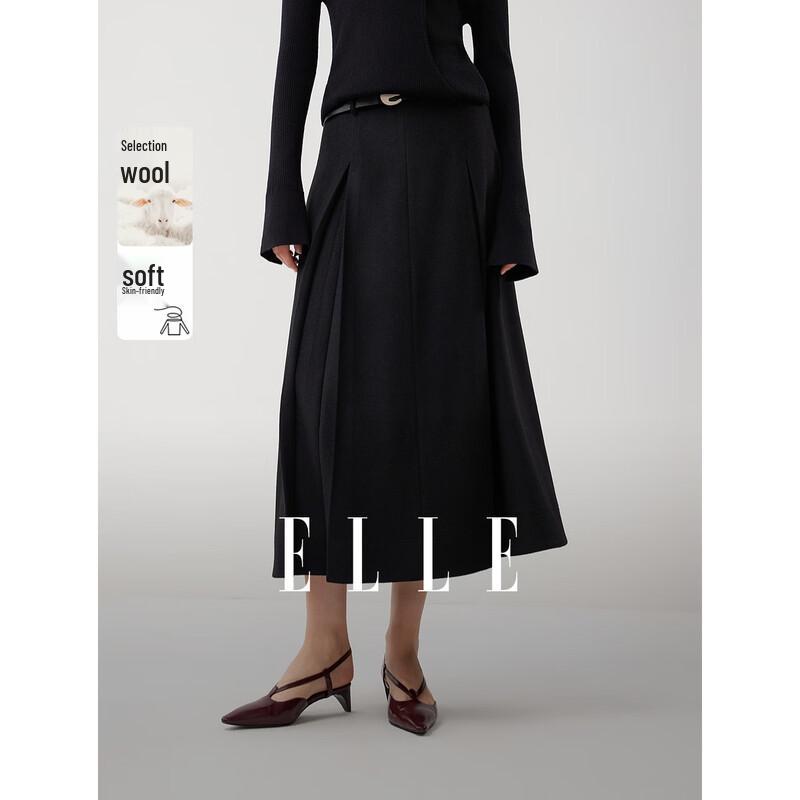 ELLE French Merino Wool Blend Midi Skirt S
