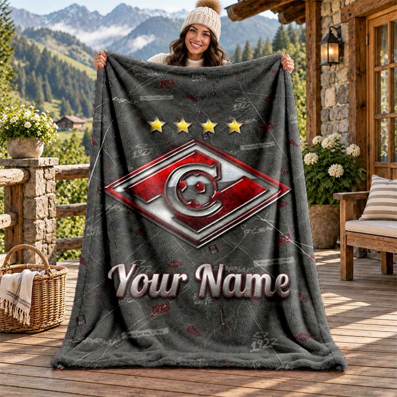 FC Spartak Moscow Custom Name Flannel Blanket Personalized Soft Warm Plush Throw Blanket Customized Gift for Family Friends