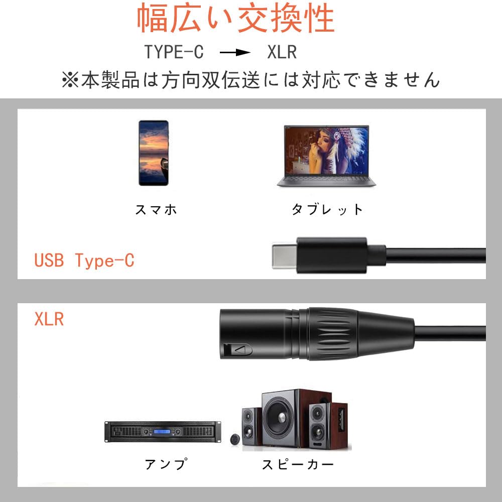 ipovoq Type C to XLR Converter, USB C to XLR Male Cable, DAC-equipped, Unidirectional Transfer, XLR Cable, USB Type C to Canon Cord, OFC Cable, 1m,