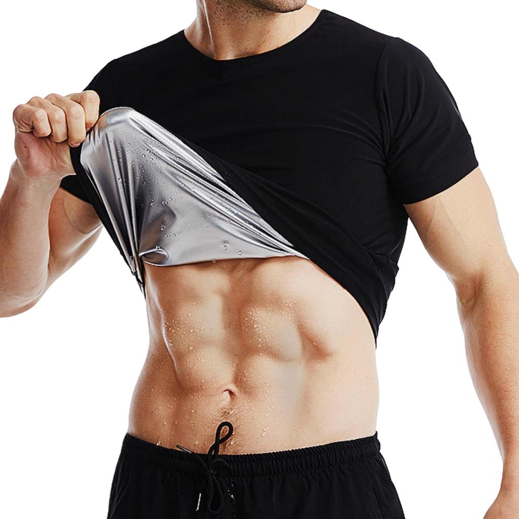 GOKEI Short Sleeve Sauna with Sauna Diet Running Silver Size 2XL Men's Suit, Sweat-Reducing T-Shirt Effect, Washable, Running, Sportswear, T-Shirt,