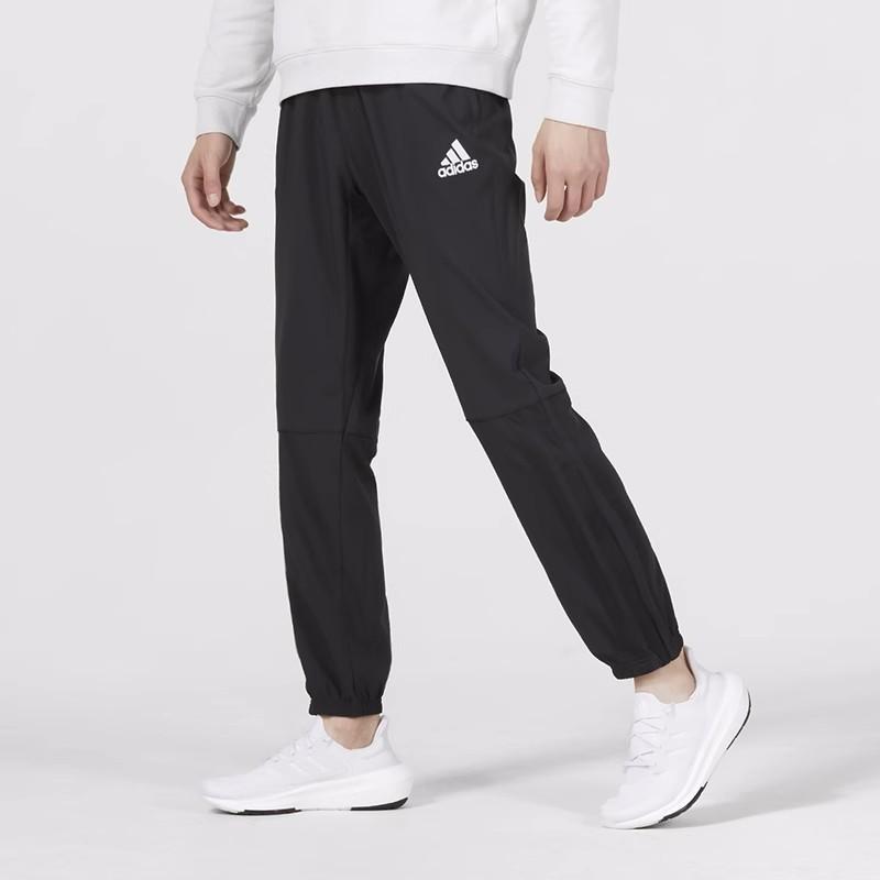 Adidas Solid Color Logo Print Running Straight-Leg Casual Pants Men Bottoms Black GK4610