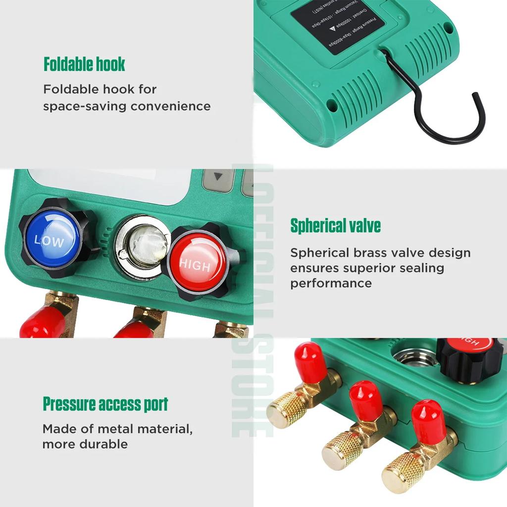 DY523 digital manifold A/C refrigerant fluoride meter vacuum pressure gauge automobile refrigerant repair vacuum meter