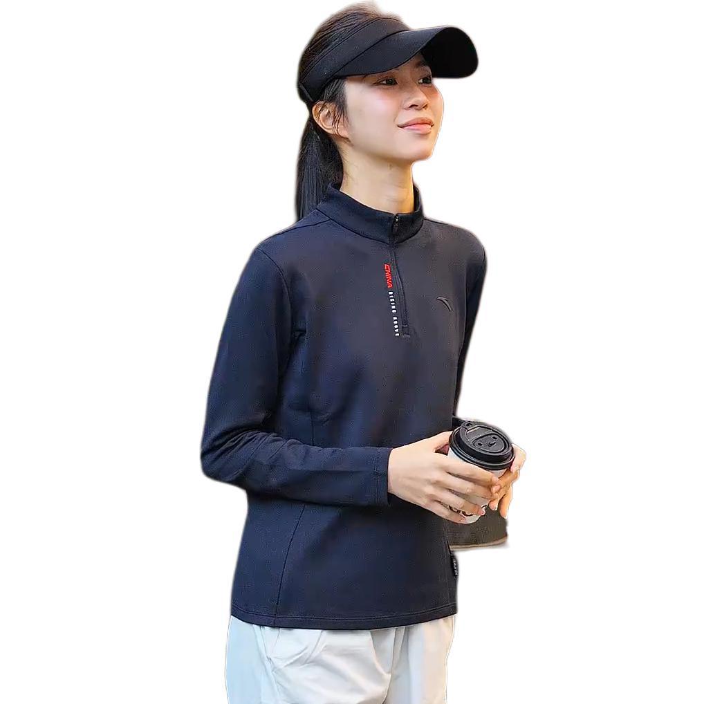 Anta Training Series Simple Stand Collar Letter Casual Versatile Comfortable Sports Knit Top Women tops 162547406-3
