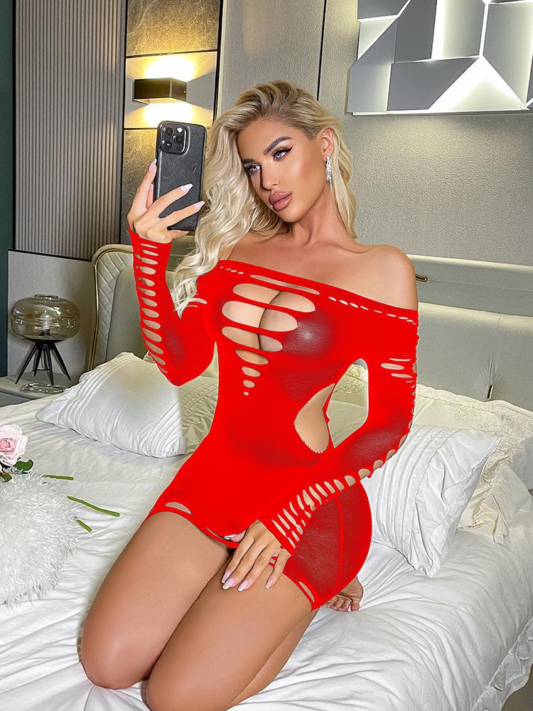 Long Sleeve Hip Wrap Skirt Sex Underwear Mesh Sexy Pajamas Backless Tights
