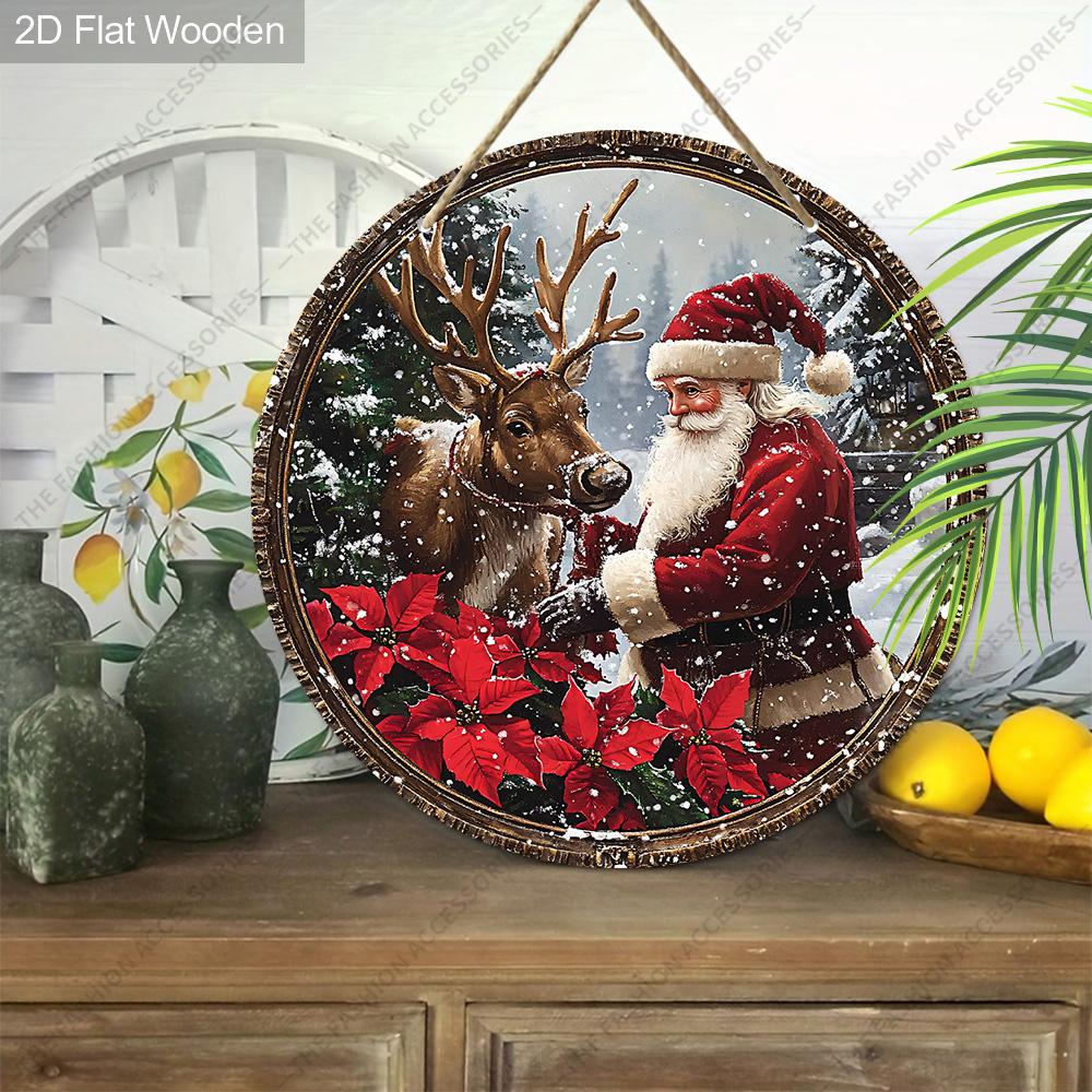 Christmas decoration sign,indoor hanging decorations,wall art,2D flat Wooden products with Santa Claus patterns,Christmas gifts for friends and family