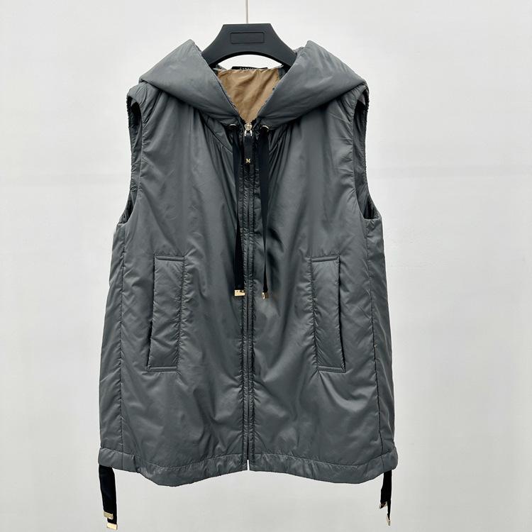 Autumn and Winter New European Station Zipper White Duck Down Hooded Warm Soft Stacked Down Vest Women