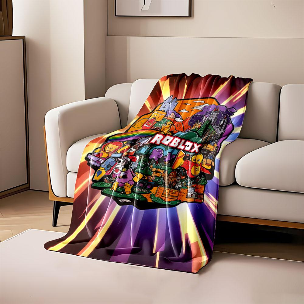 A colorful collage of Roblox-themed characters, structures, and landscapes. for all seasons blanket lunch break throw gift 80cm x 120cm