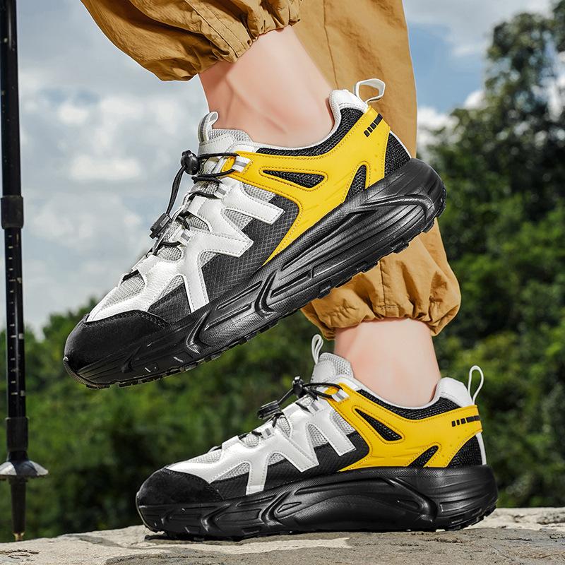 Light luxury four-season retro running shoes low-top leather large-size wide-head shoes all-terrain outdoor sports shoes