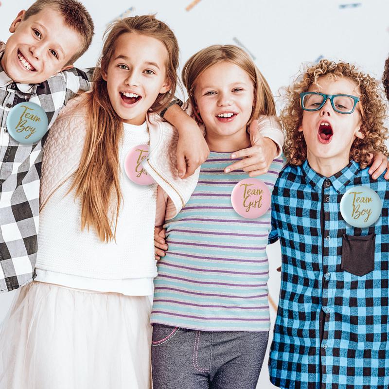 10Pcs Team Boy Girl Button Pins Gender Reveal Tinplate Badges Gift for Guests Gender Reveal Party Supplies Baby Shower Decor