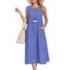 Independent Station Women's Solid Color Crew Neck Sleeveless Pocket Casual Dress