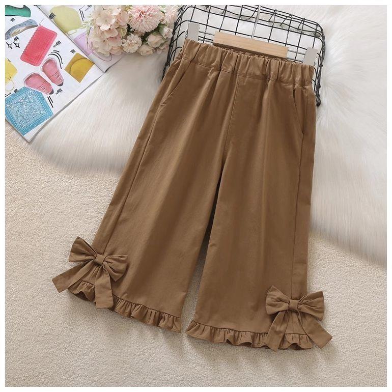 Girls' Summer Bow Lace Cropped Pants New Loose Fit Baby Casual Straight Leg Pants