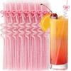 10Pcs Bent Tube Pink Bow Straws Reusable Curved Straw Cute Drinking Straw  Birthday Wedding Supplies