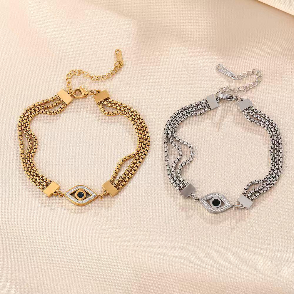 Vintage Devil's Eye Women's Three-Layer Titanium Steel Bracelet - Fashionable & Fade-Resistant.