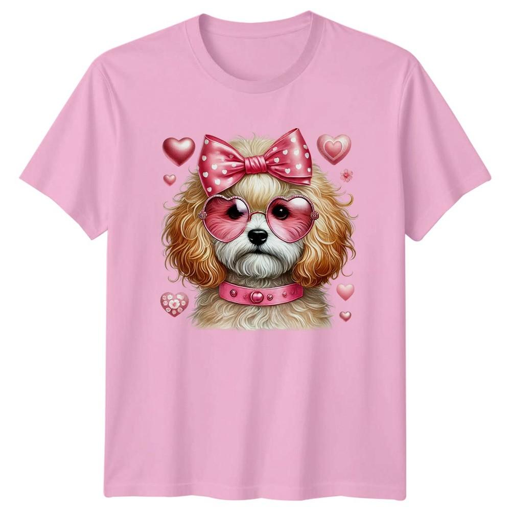 Cute Poodle Puppy Wearing Heart Unisexs TShirt Valentines Day