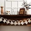 WTEMPO Handcrafted Halloween Party Banner Charming Wooden Bead & White Ghost Doll Rustic Garden Indoor Outdoor Festive Garland for Spooky Season