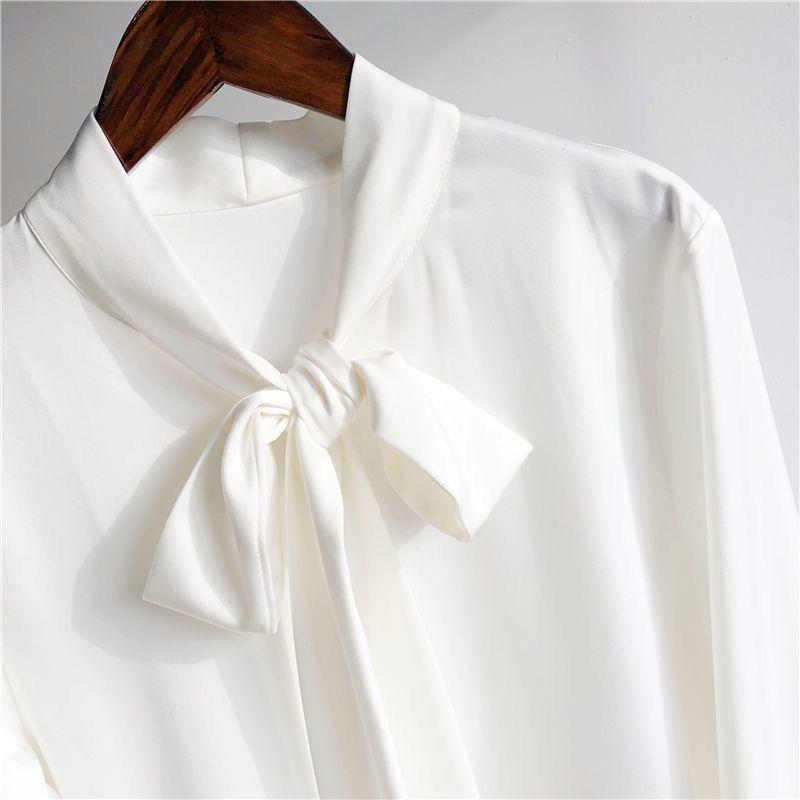 Fashion Shirt for Women Long-sleeved Autumn New Bow High Quality Satin Loose Korean Base Top