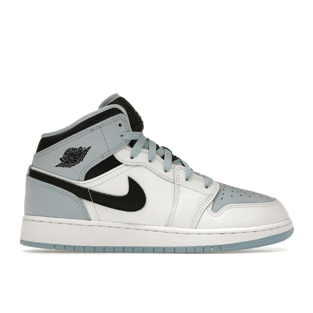 Air Jordan 1 Mid SE GS White Ice Blue Kids Sneakers Black DV1337-104
