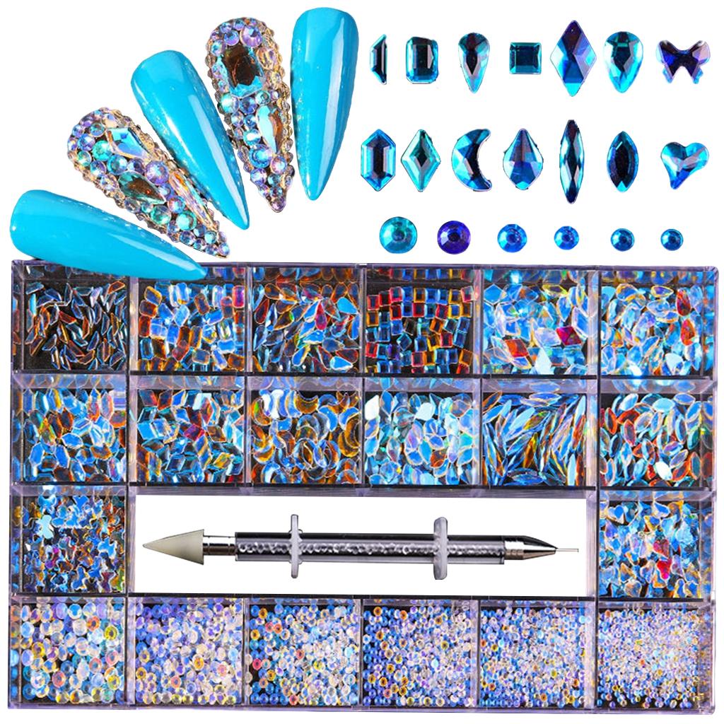 1 Box 21 Grids Mixed Nail Art Rhinestones Crystal Glitters Gems Diamonds Beads Craft Nail Art Supplies Accessories